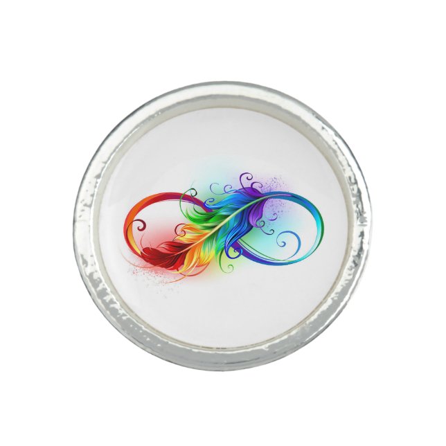 Infinity Symbol with Rainbow Feather Ring (Front)