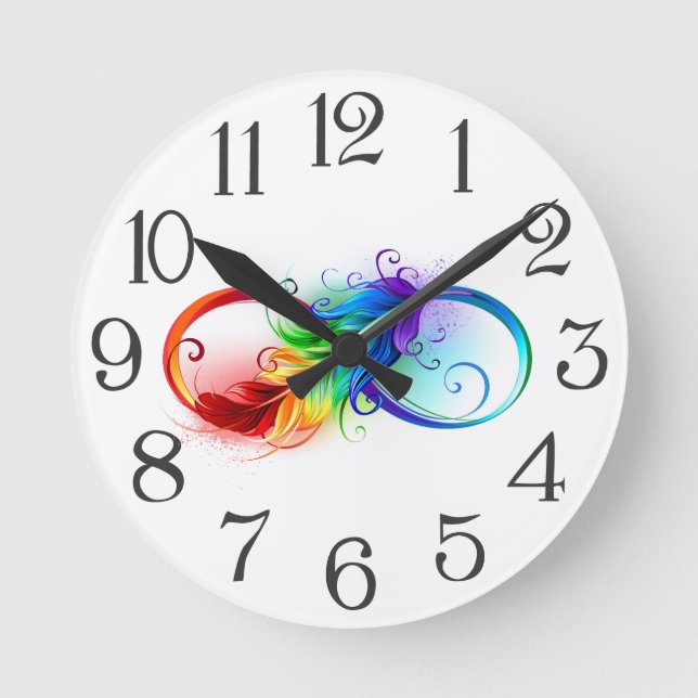 Infinity Symbol with Rainbow Feather Round Clock (Front)