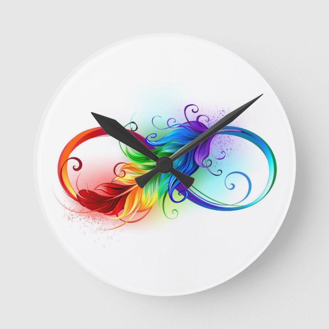 Infinity Symbol with Rainbow Feather Round Clock (Front)
