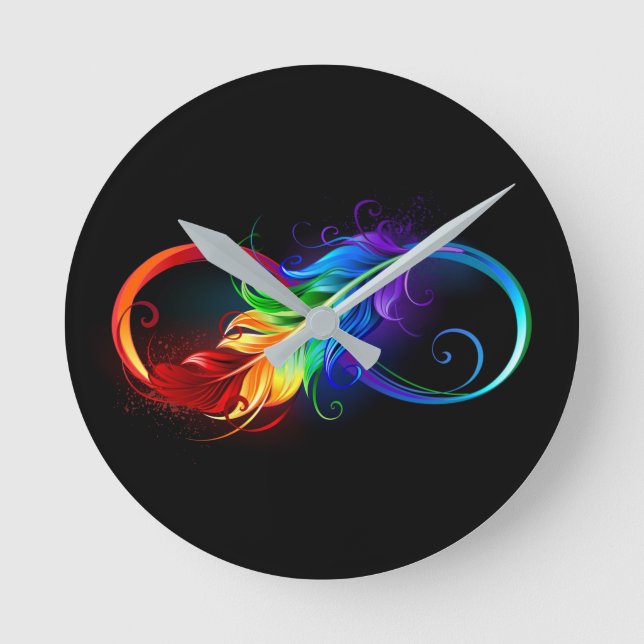 Infinity Symbol with Rainbow Feather Round Clock (Front)