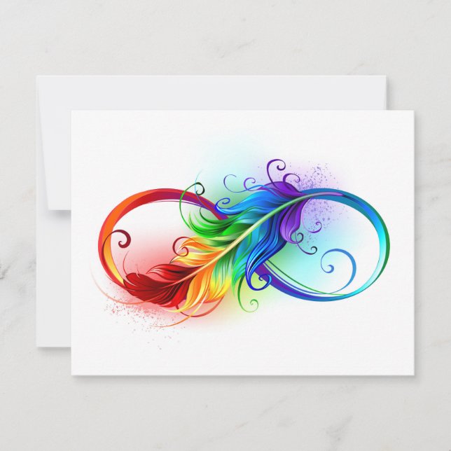 Infinity Symbol with Rainbow Feather RSVP Card (Front)