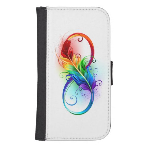 Infinity Symbol with Rainbow Feather Galaxy S4 Wallet Case