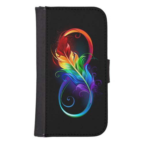 Infinity Symbol with Rainbow Feather Galaxy S4 Wallet Case