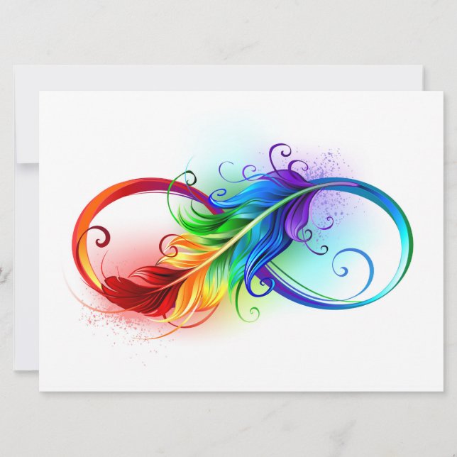 Infinity Symbol with Rainbow Feather Save The Date (Front)
