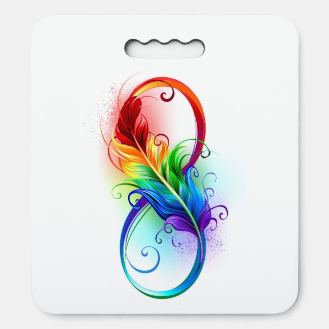 Infinity Symbol with Rainbow Feather Seat Cushion (Front Vertical)