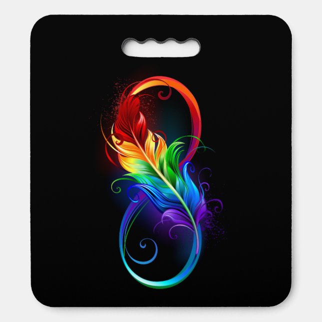 Infinity Symbol with Rainbow Feather Seat Cushion (Front Vertical)