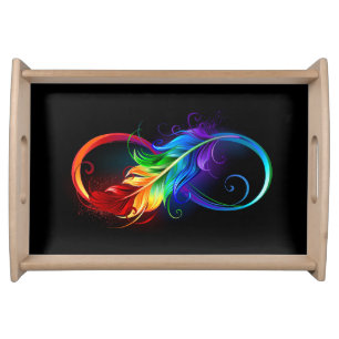 Infinity Symbol with Rainbow Feather Serving Tray
