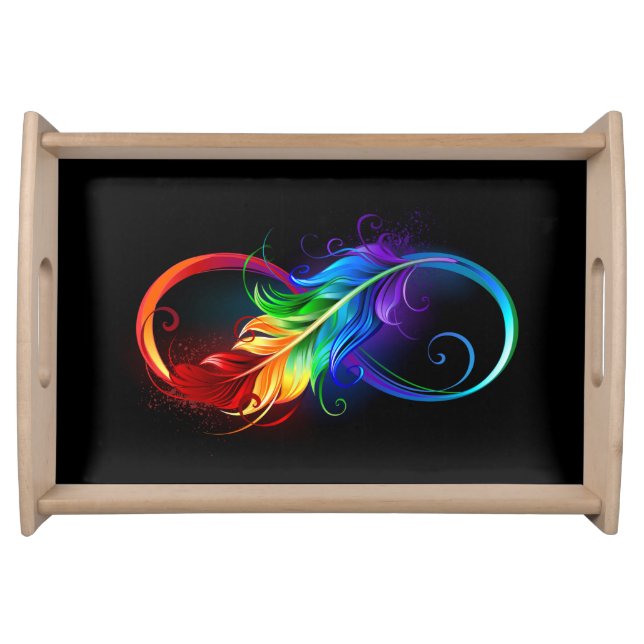 Infinity Symbol with Rainbow Feather Serving Tray (Front)