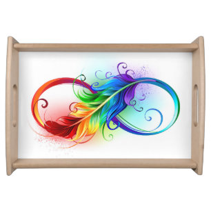 Infinity Symbol with Rainbow Feather Serving Tray