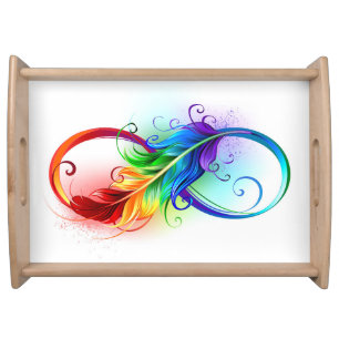 Infinity Symbol with Rainbow Feather Serving Tray