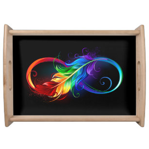 Infinity Symbol with Rainbow Feather Serving Tray