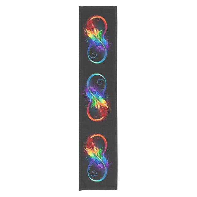 Infinity Symbol with Rainbow Feather Short Table Runner (Front)