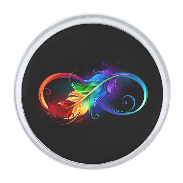 Infinity Symbol with Rainbow Feather Silver Finish Lapel Pin (Front)