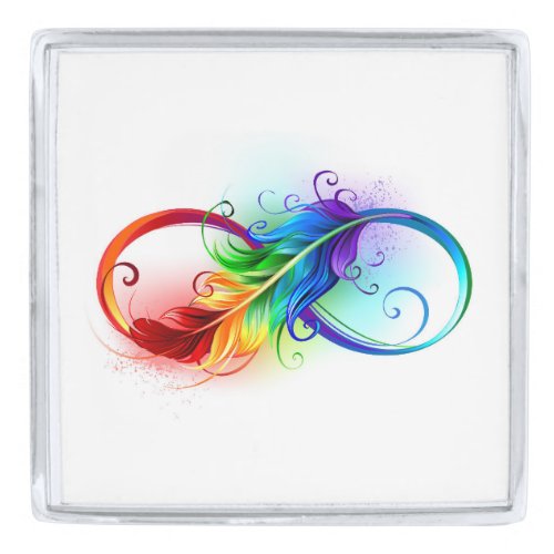 Infinity Symbol with Rainbow Feather Silver Finish Lapel Pin
