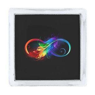 Infinity Symbol with Rainbow Feather Silver Finish Lapel Pin