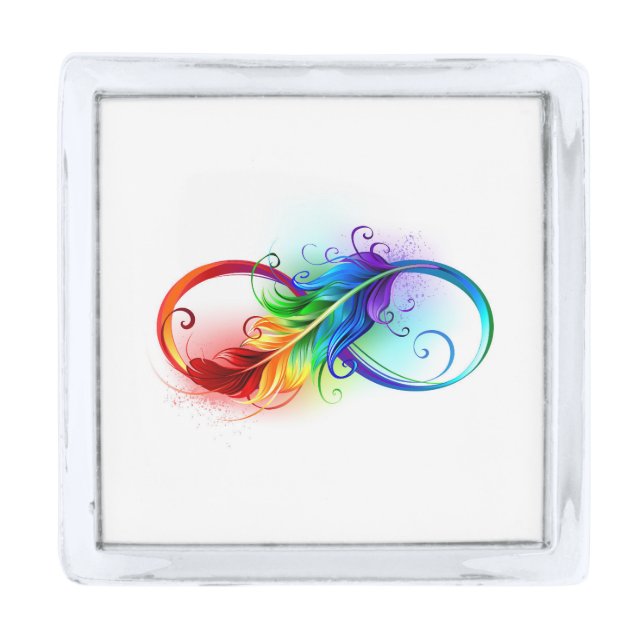 Infinity Symbol with Rainbow Feather Silver Finish Lapel Pin (Front)