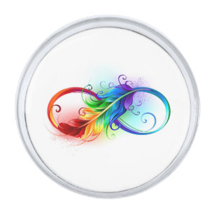 Infinity Symbol with Rainbow Feather Silver Finish Lapel Pin