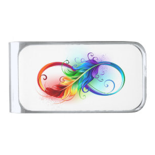 Infinity Symbol with Rainbow Feather Silver Finish Money Clip