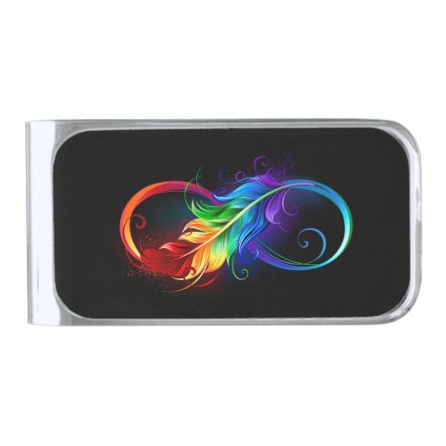 Infinity Symbol with Rainbow Feather Silver Finish Money Clip