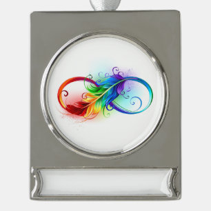 Infinity Symbol with Rainbow Feather Silver Plated Banner Ornament