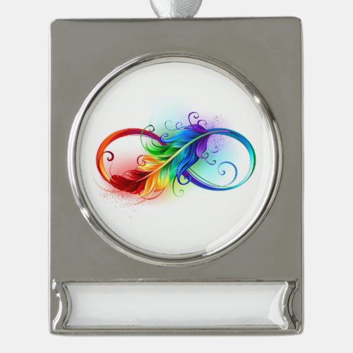 Infinity Symbol with Rainbow Feather Silver Plated Banner Ornament