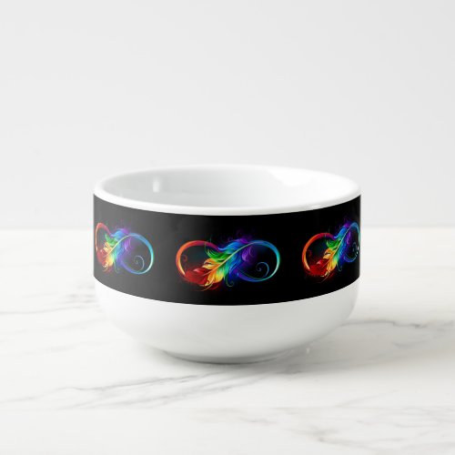 Infinity Symbol with Rainbow Feather Soup Mug