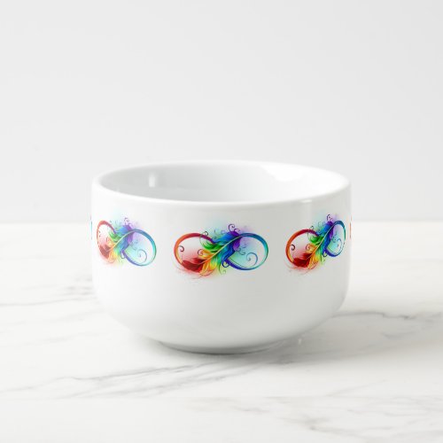 Infinity Symbol with Rainbow Feather Soup Mug