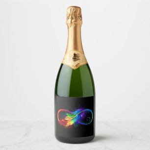 Infinity Symbol with Rainbow Feather Sparkling Wine Label