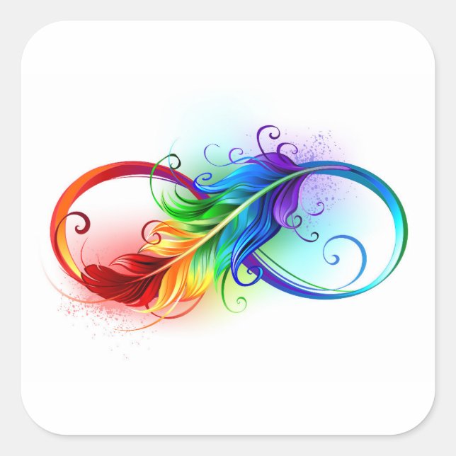 Infinity Symbol with Rainbow Feather Square Sticker (Front)