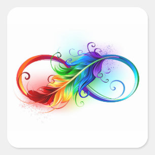 Infinity Symbol with Rainbow Feather Square Sticker