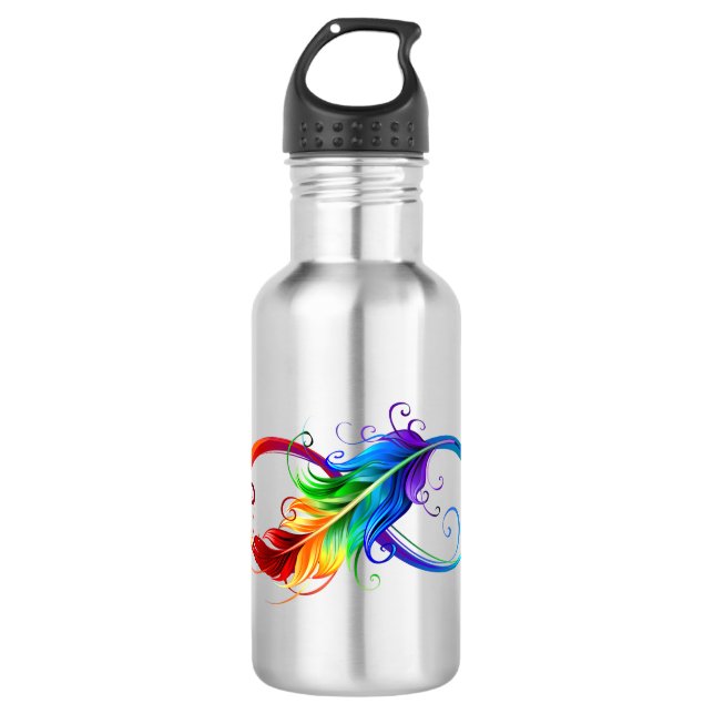 Infinity Symbol with Rainbow Feather Stainless Steel Water Bottle (Front)