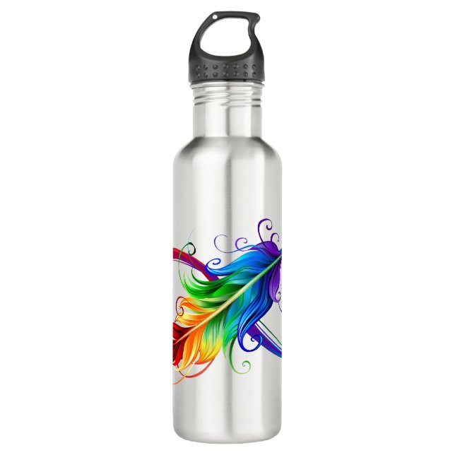 Infinity Symbol with Rainbow Feather Stainless Steel Water Bottle (Front)