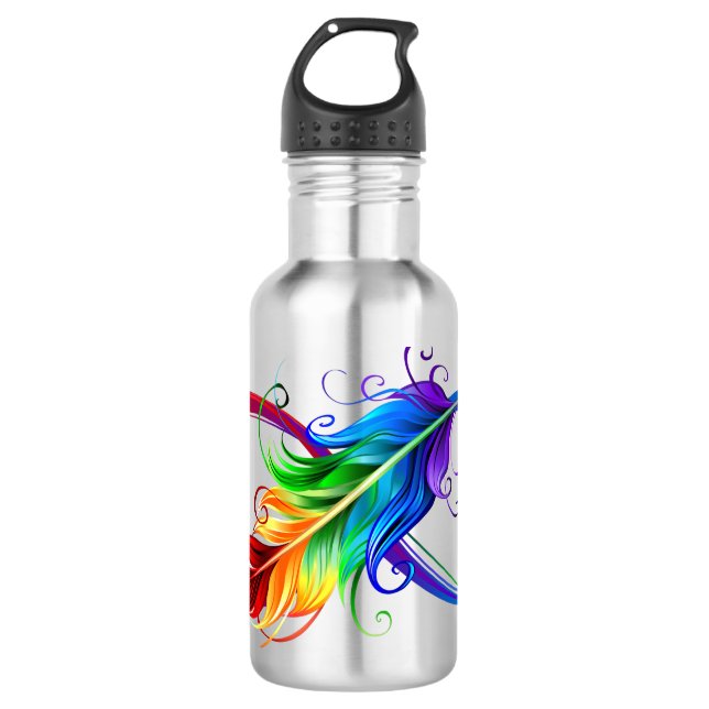 Infinity Symbol with Rainbow Feather Stainless Steel Water Bottle (Front)