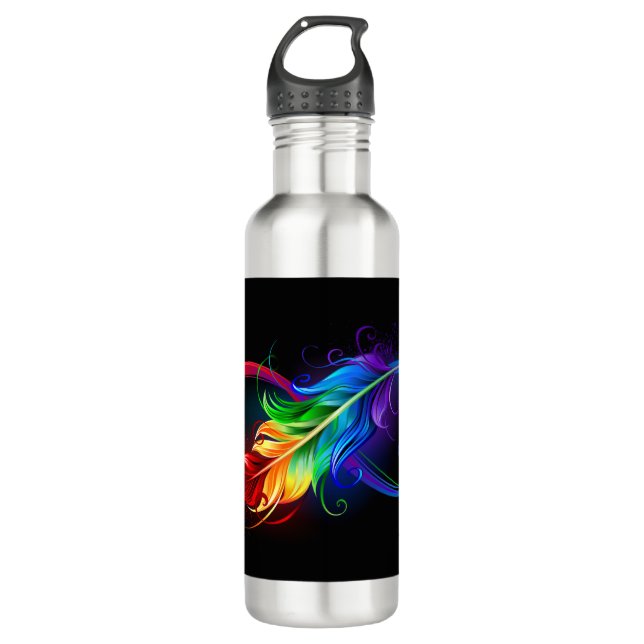 Infinity Symbol with Rainbow Feather Stainless Steel Water Bottle (Front)