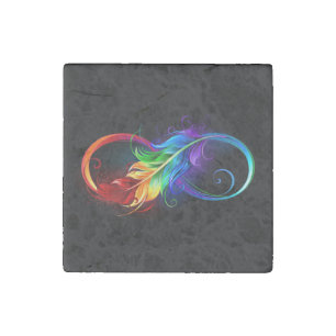 Infinity Symbol with Rainbow Feather Stone Magnet