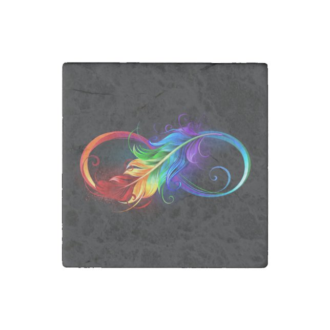 Infinity Symbol with Rainbow Feather Stone Magnet (Front)
