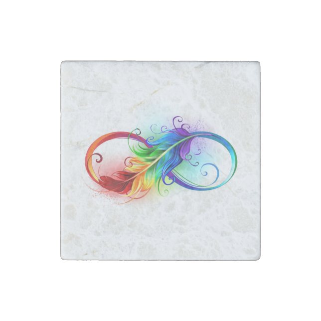 Infinity Symbol with Rainbow Feather Stone Magnet (Front)