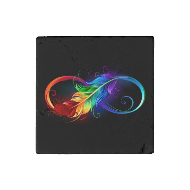 Infinity Symbol with Rainbow Feather Stone Magnet (Front)