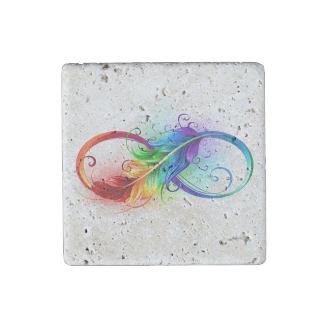 Infinity Symbol with Rainbow Feather Stone Magnet (Front)