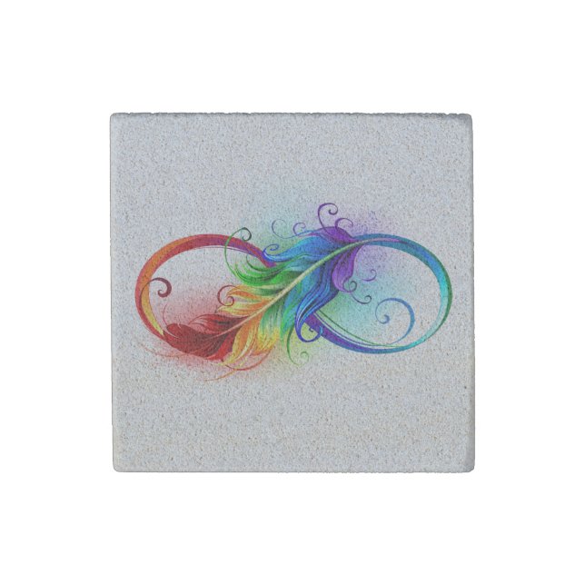 Infinity Symbol with Rainbow Feather Stone Magnet (Front)