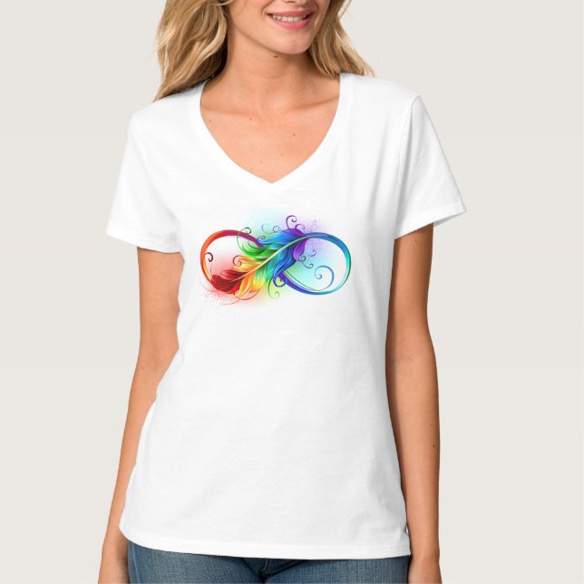 Infinity Symbol with Rainbow Feather T-Shirt (Front)