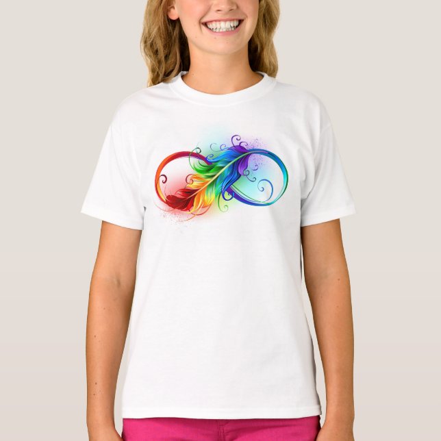 Infinity Symbol with Rainbow Feather T-Shirt (Front)