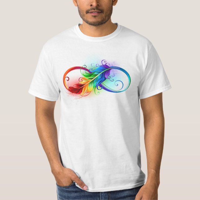 Infinity Symbol with Rainbow Feather T-Shirt (Front)