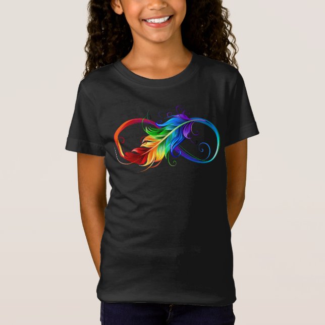 Infinity Symbol with Rainbow Feather T-Shirt (Front)
