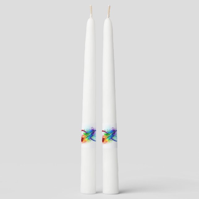 Infinity Symbol with Rainbow Feather Taper Candle (Front)