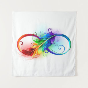 Infinity Symbol with Rainbow Feather Tapestry