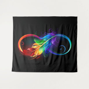 Infinity Symbol with Rainbow Feather Tapestry