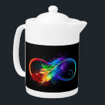 Infinity Symbol with Rainbow Feather Teapot<br><div class="desc">Artistically drawn infinity symbol with beautiful rainbow feather on white background. Tattoo style.</div>