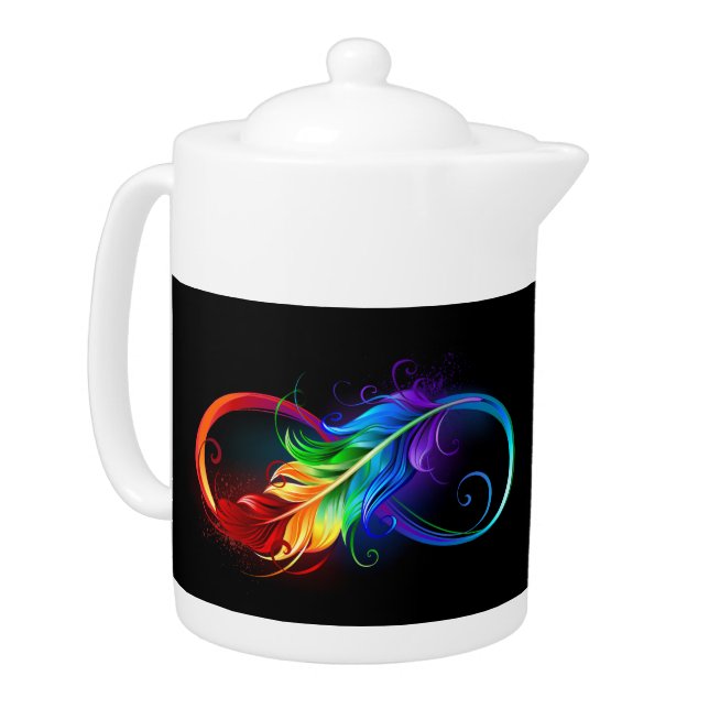 Infinity Symbol with Rainbow Feather Teapot (Left)