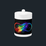 Infinity Symbol with Rainbow Feather Teapot<br><div class="desc">Artistically drawn infinity symbol with beautiful rainbow feather on white background. Tattoo style.</div>